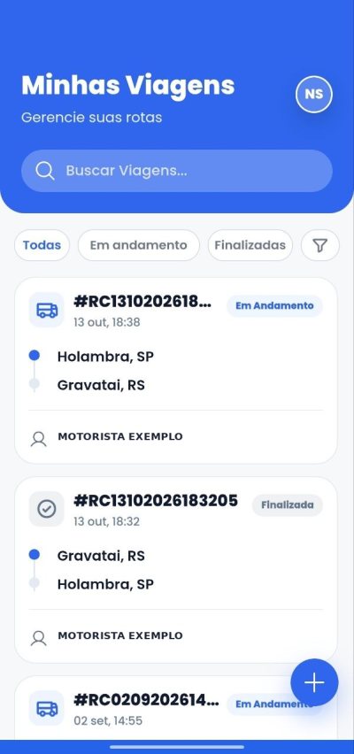 App RotaCerta com a lista de viagens do motorista.